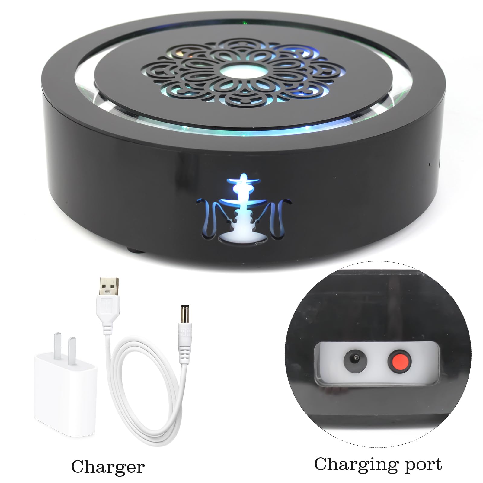 Narguilé Laser Light Base Batterie Rechargeable Lounge Base LED Tabagisme Narguile Chicha Coloré Laser Force Field Plateau (A)