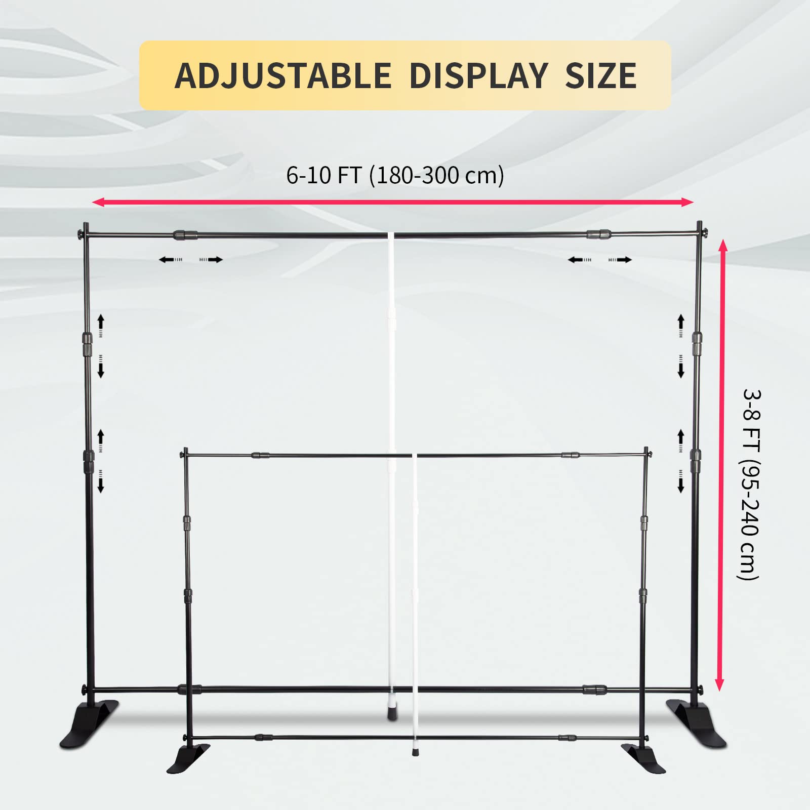 MALKARON 10 x 8 Ft Backdrop Banner Stand Heavy Duty Telescoping Step and Repeat Display Background Stand Adjustable Height & Width for Trade Show Party Wall Exhibitor Photo Booth Background with Carrying Bag