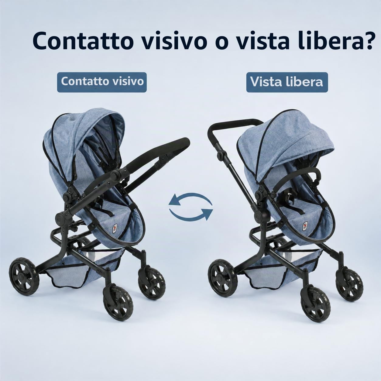 Bayer Chic 2000 - Passeggino per bambole Mika, passeggino combinato 2 in 1 per bambini dai 4 agli 8 anni, jeans blu, ragazzi