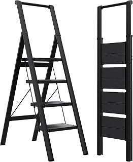 4 Step Ladder, Folding Step Stool, Step Stool with Wide Non-Slip Treads, Lightweight, Portable Folding Ladder with Handles, Multipurpose Aluminum Alloy Ladder for Home and Office