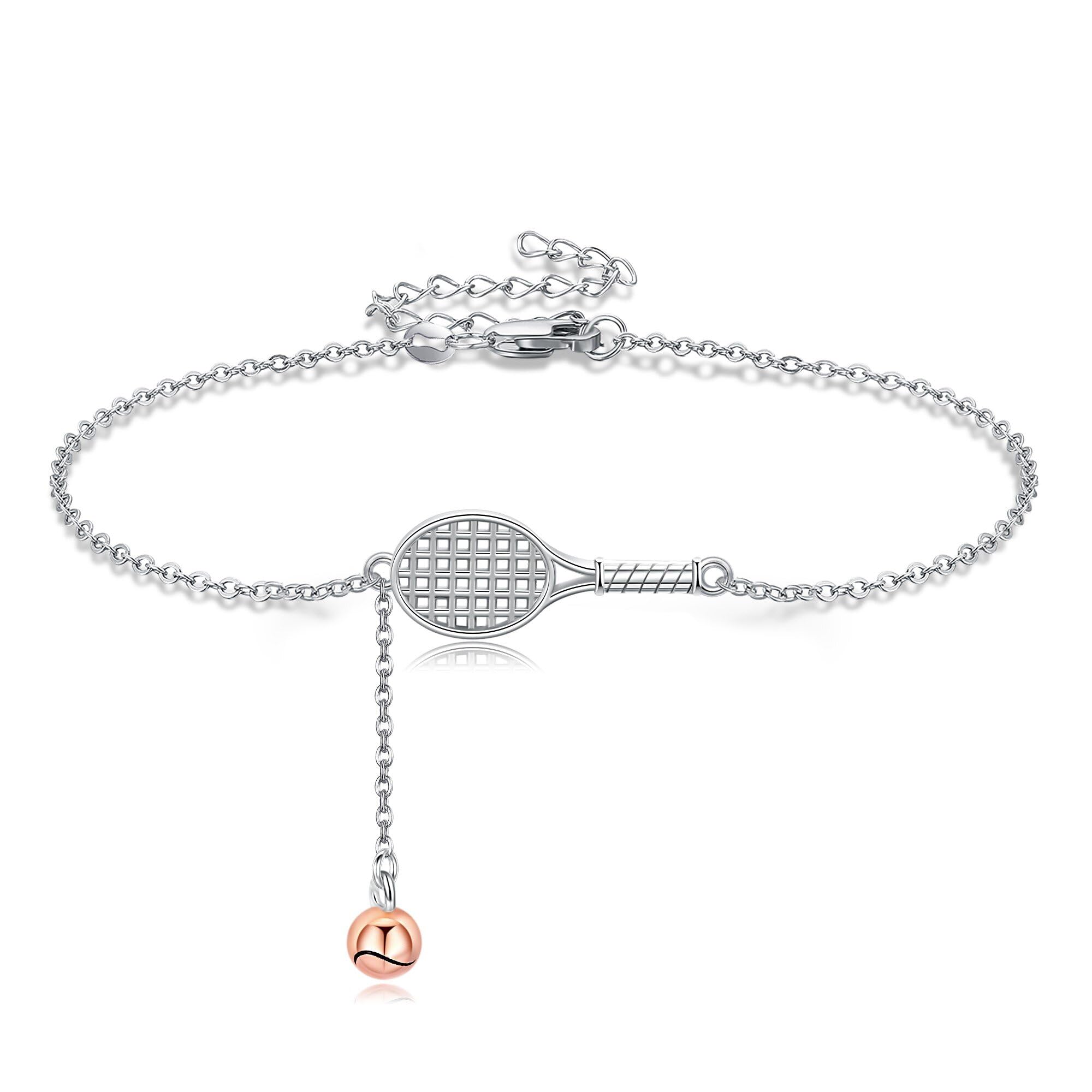 URONE Tennis Schläger Armband Sterling Silber Tennisschläger Anhänger Armband Sport Schmuck für Damen Tennis Liebhaber