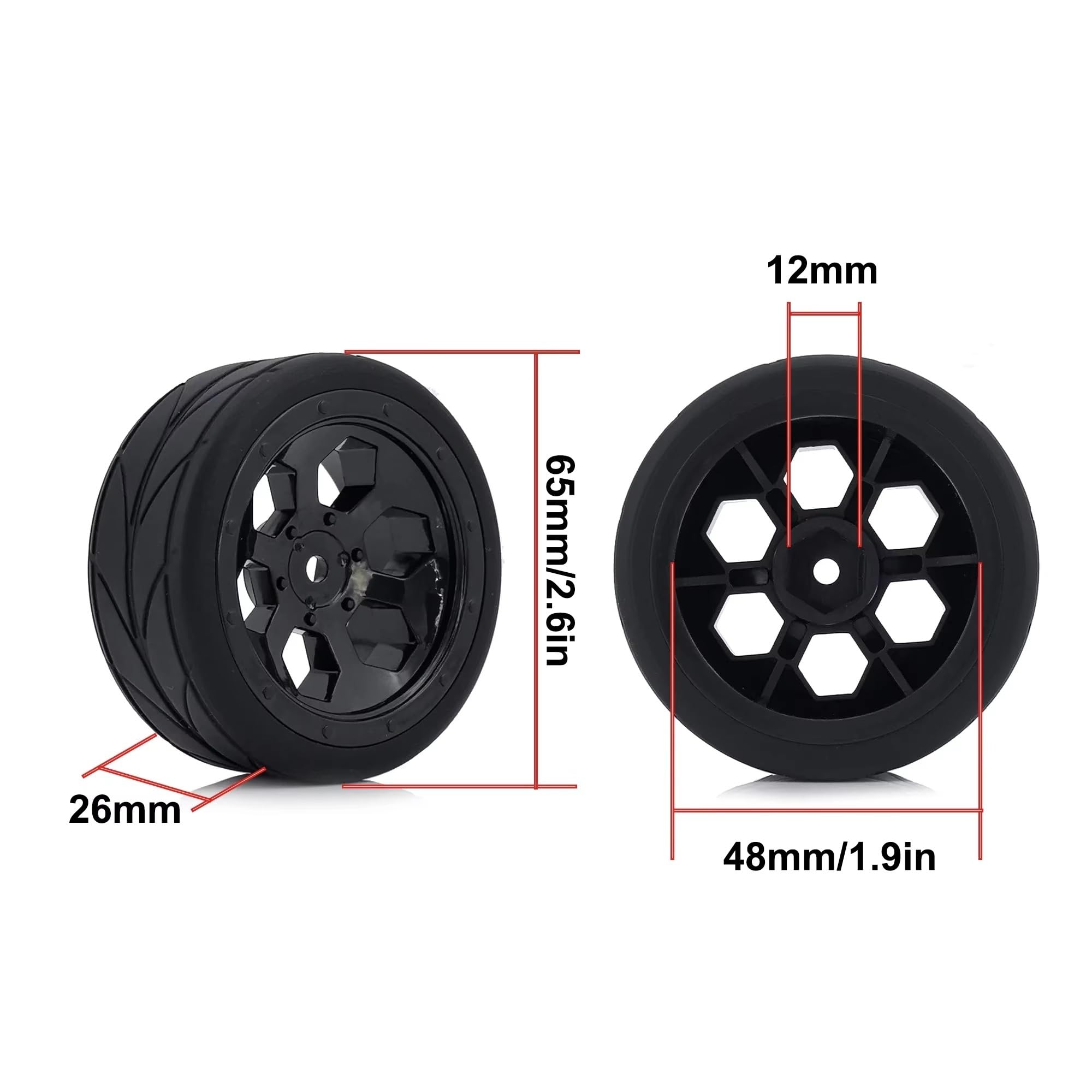 Ruedas Neumáticos para HSP para HPI para CS 4 Piezas Coche RC 94123-94122 Neumático De Goma De 65 Mm Llanta Rueda 1,9 Pulgadas Neumáticos 1/14 1/12 1/10 Coche Carreras Deriva RC