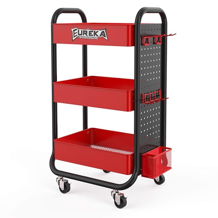Buy EUREKA ERGONOMIC 3 Tier Rolling Cart, Metal Utility Cart Lockable with Removable Hooks