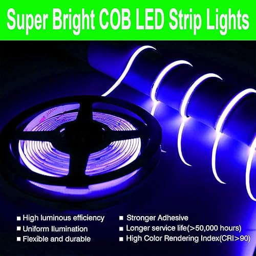 Miniatura 5 de Tira de luces LED, 16.4 pies16.4 ft DC12V de alta densidad, 320 LEDsM, tira de luz COB, 32000 lm, súper brillante, regulable, no impermeable, para