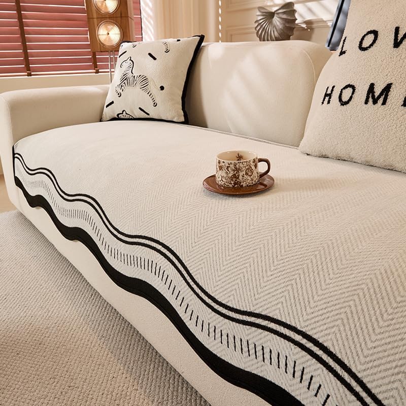 Housse de canapé en chenille antidérapante et lavable pour protéger un canapé 3 places beige