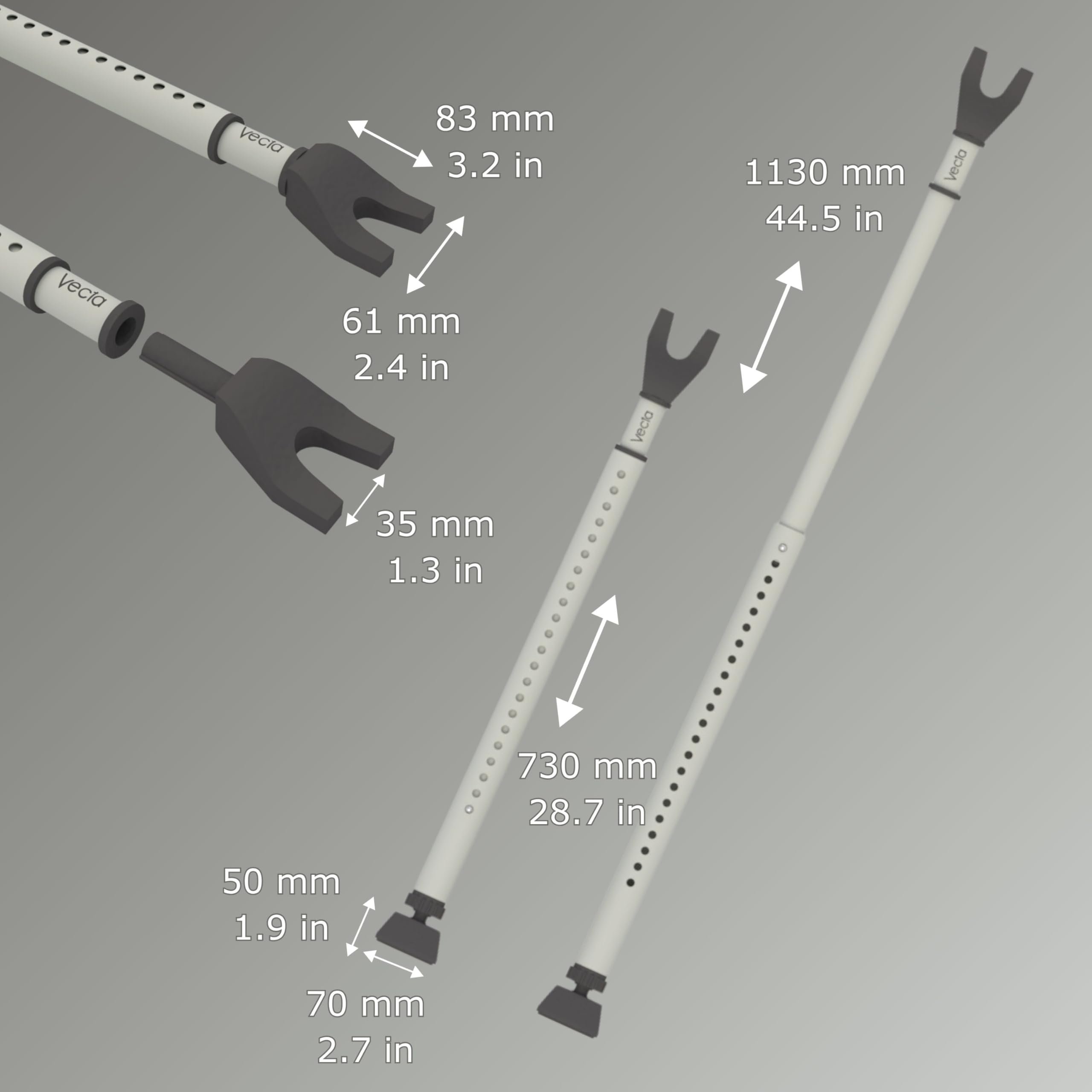 VECTA Tür Sicherheitsstange, Grau 1-Pack Erweiterter Sicherheitsstange für Türen, Heavy Duty Türsicherung, Einstellbarer Balkontür Sicherung, Einbruchschutz Fenster, Tür Sicherheit für Zuhause,