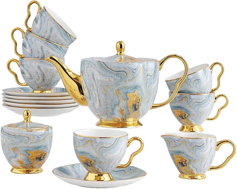 Bone China Coffee Set Gold Porcelain Afternoon Tea Cup Sets Sugar Bowl Pot Drinkware Coffeeware