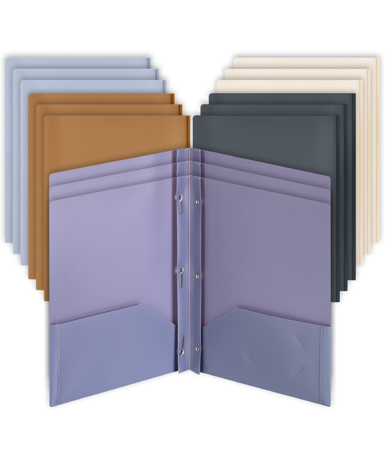 Mr. Pen- Plastic Folders with Pockets and Prongs, 15 Pack, Letter Size, Assorted Modern Tones, Flexible Plastic Folders with Prongs