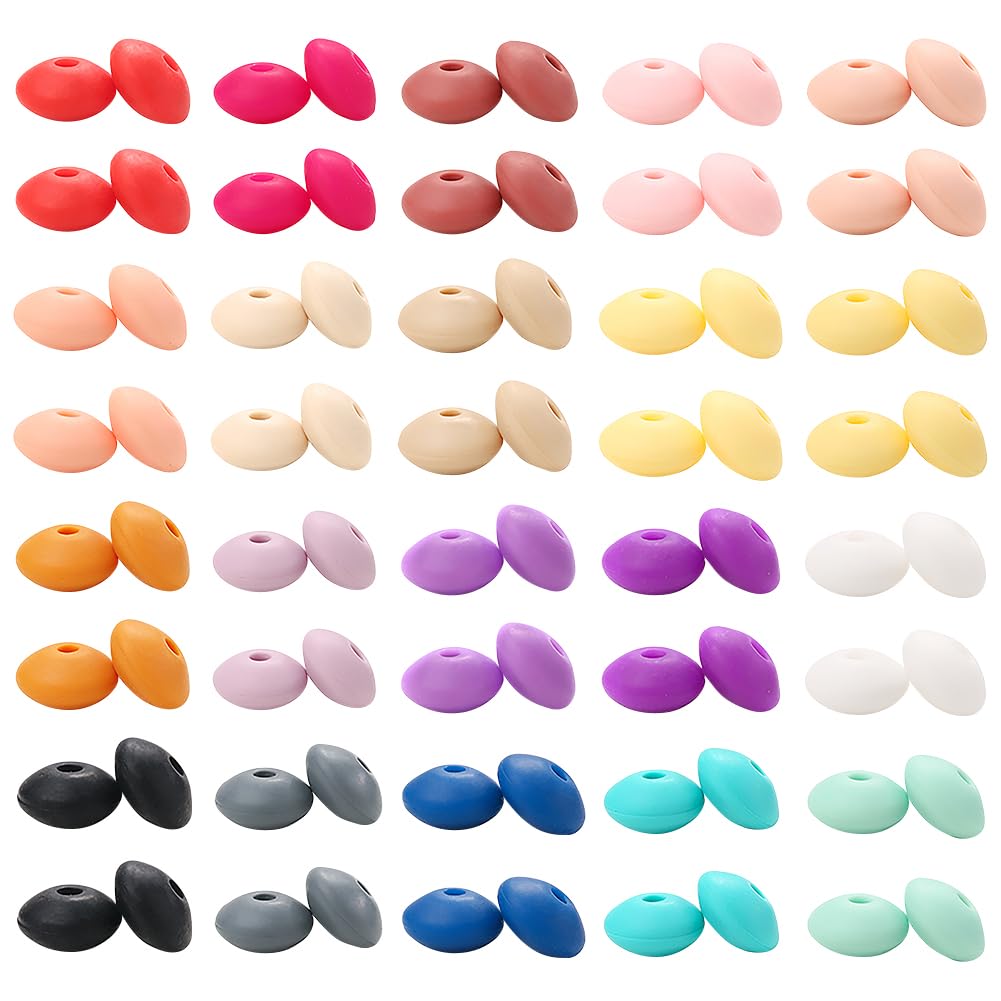 JIHUOO 100 Pcs Silicone Lentil Beads Craft Abacus Beads Jewelry Making Beads Keychain Spacer Beads Loose Bracelet Beads Necklace Earring Beads Multicolor