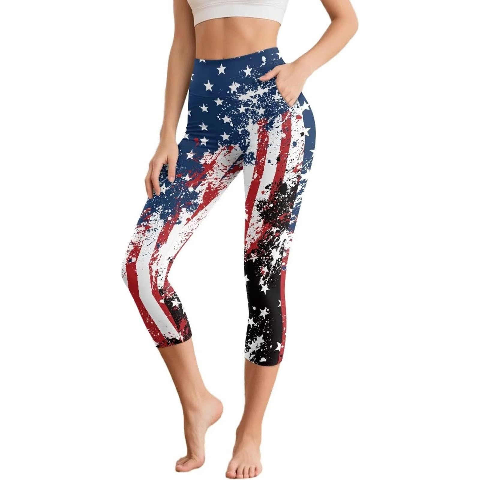 Pantalones de yoga capri con tejido extensible de media mollet y cinturón cómodo de soporte 6