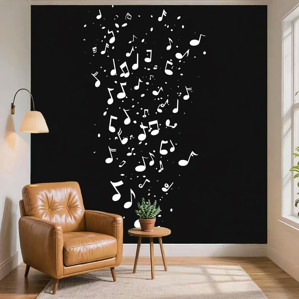 Naklejki ścienne do salonu 350 x 256 cm Sylwetka spadających nut muzycznych efekt 3D Murale czarne tapety z włókniny plakat projekt pokoju zabaw korytarz salon ściany