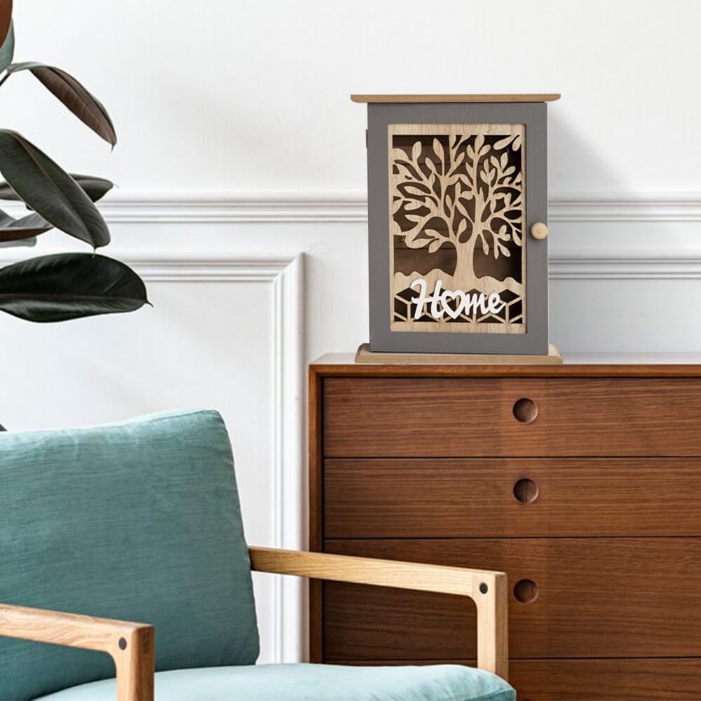 Caja de Llaves de Madera de Pared - Armario Guarda Llaves Creativo, Diseño Hueco Retro para Joyas y Objetos Pequeños (22*7*28,5cm)