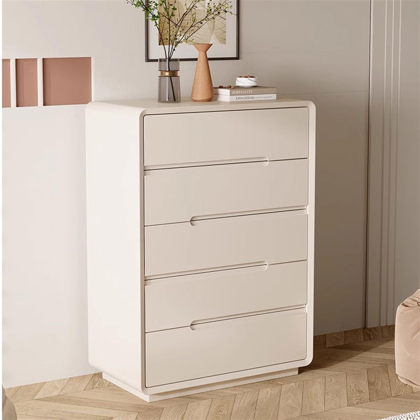 Komody z szufladami Komoda z 5 szufladami do sypialni, komoda do salonu z 5 szufladami, biała komoda z litego drewna wysoka komoda Organizer do przechowywania