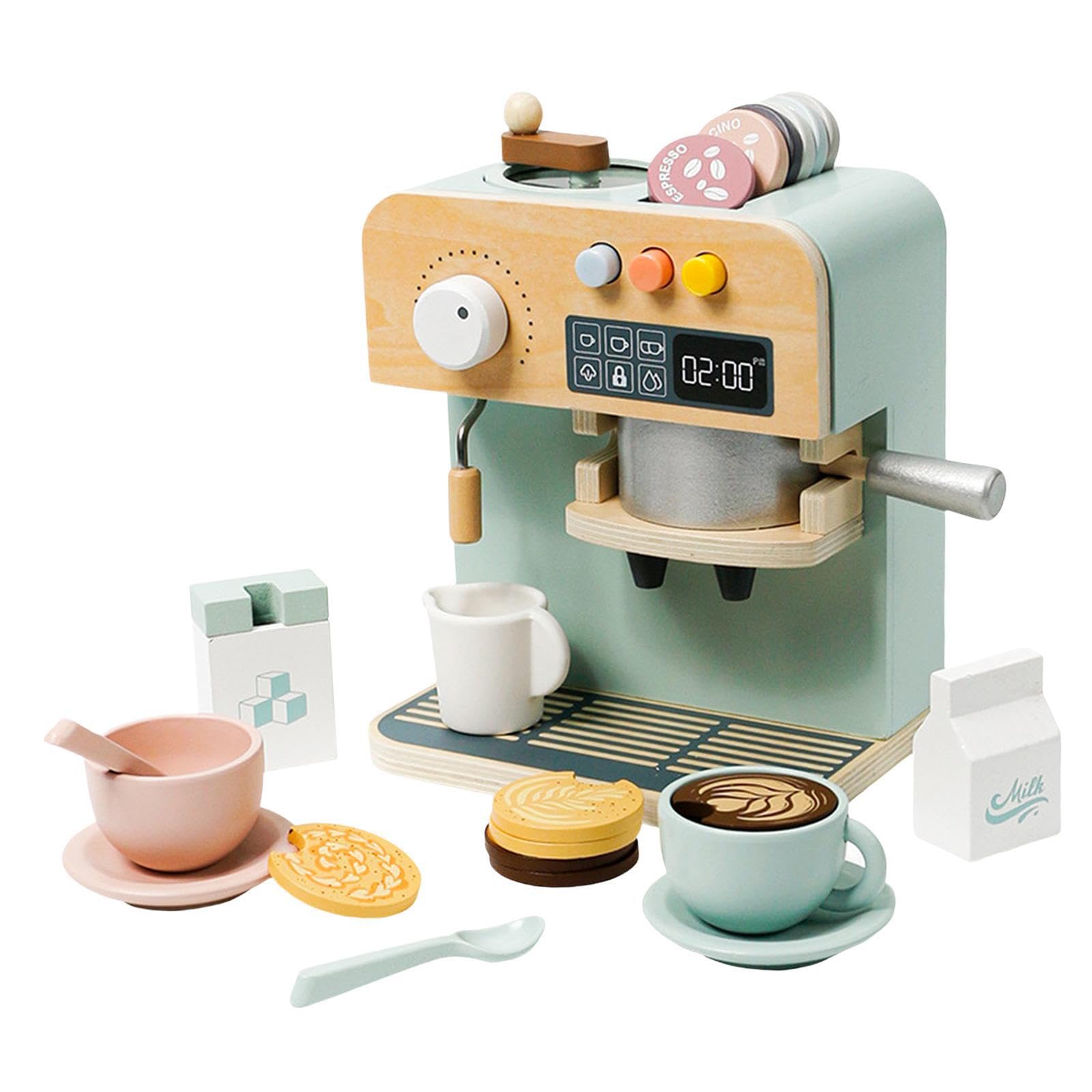 Macchina da caffè giocattolo per bambini, set da cucina in legno, supporta il gioco creativo con esperienze di simulazione coinvolgenti con macchine