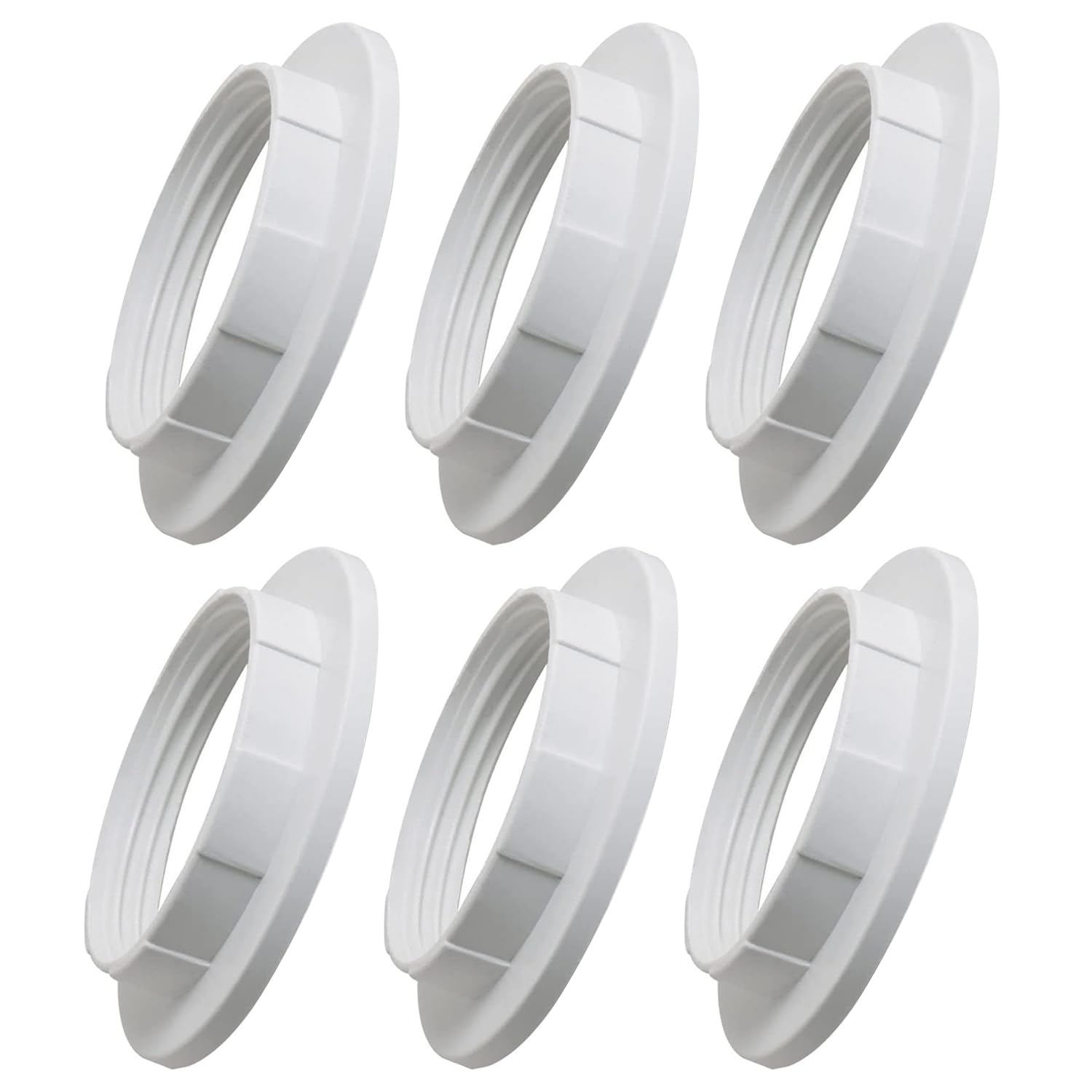 A 6-piece set of lampshade reducer rings, designed as E14 screw collar lamp adapters, These light fixture components ensure easy assembly, a secure fit, and are crafted from durable materials.