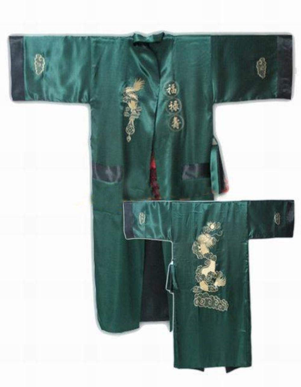 Men s Satin Reversible Bathrobe Novelty Two-Face Sleepwear Embroidered Kimono Gown
