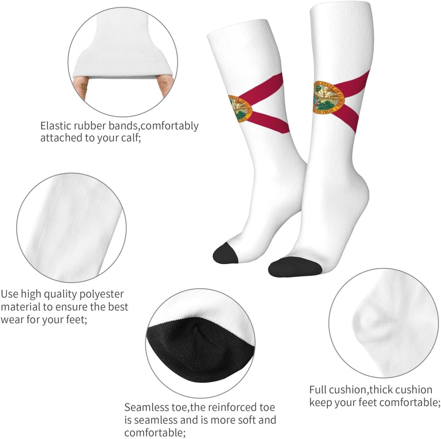 Florida State Flag Print Adult Socks, Elastic Stretch Socks,Soft Breathable For Daily Sports Casual Wear