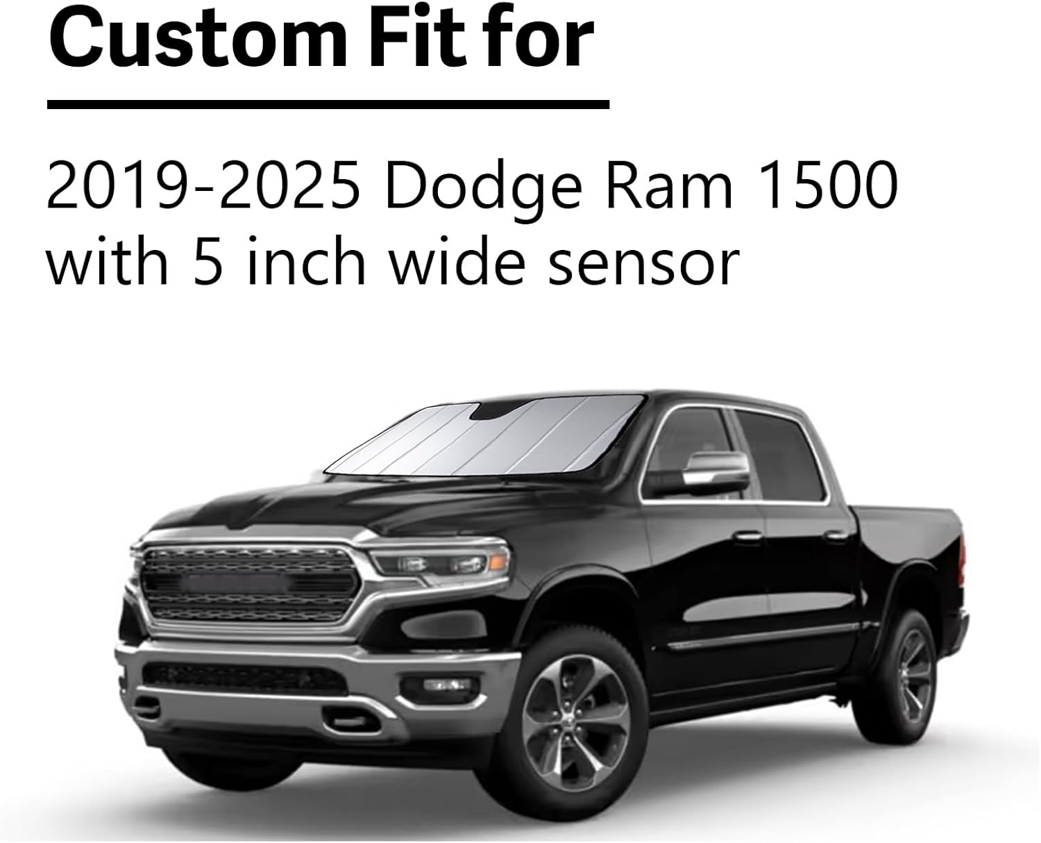 2019-2025 Car Windshield Sun Shade for 2019 2020 2021 2022 2023 2024 2025 Dodge RAM 1500 with 5-Inch Wide Sensor Automotive Front Window Sunscreen Sunshade