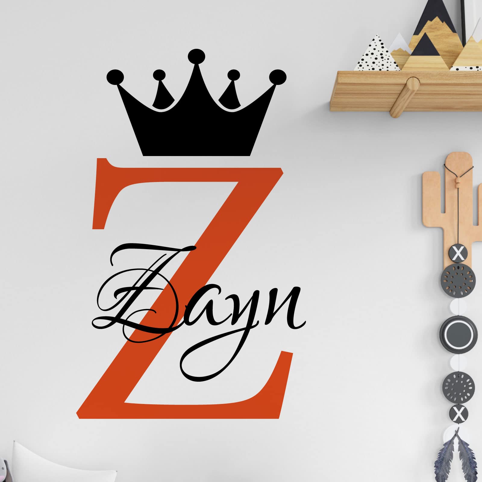 Personalised Name Baby Prince Princess Decal Wall Sticker - Initial Letter Crown [Large] [Orange]