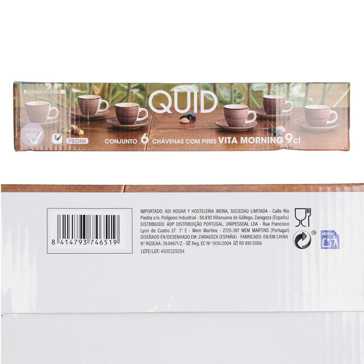 Quid Set de De 6 Tazas Con Platillo Cerámica Vita Morning de Loza 9cl | Rosa, Loza, acabado brillo, 9cl
