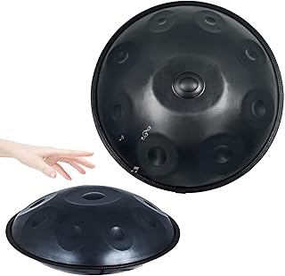 Professional Handpan Steel Drum 9 Notes 22 Inches Hand pan Percussion Instrument in Minor D Steel Tongue Drum for Performance, Sound Healing, Meditation, Healing Music Gift (Color : Black(9note))