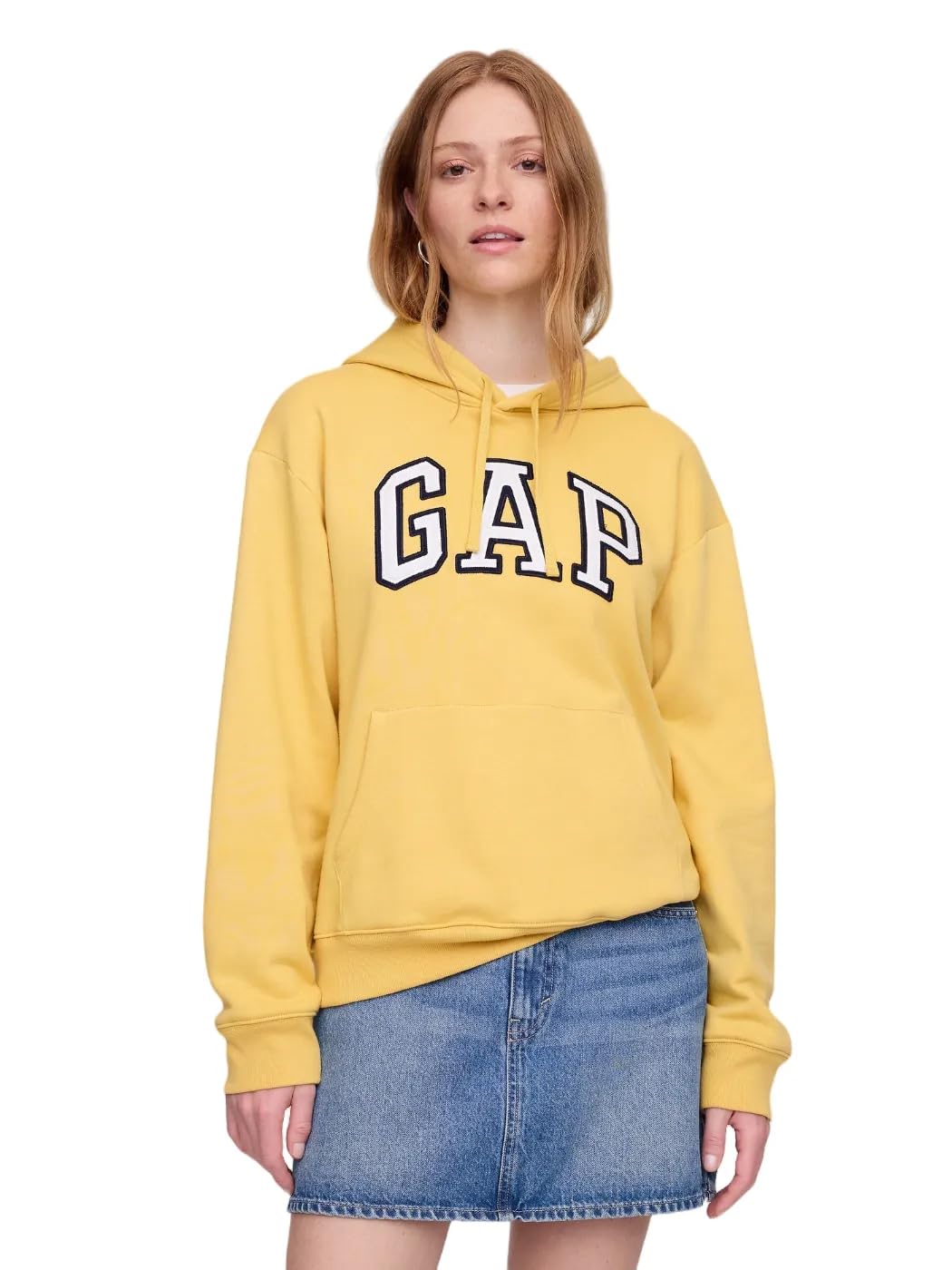 GAP Women's Logo Hoodie Hooded Pull-on Sweatshirt, French Almond, Medium