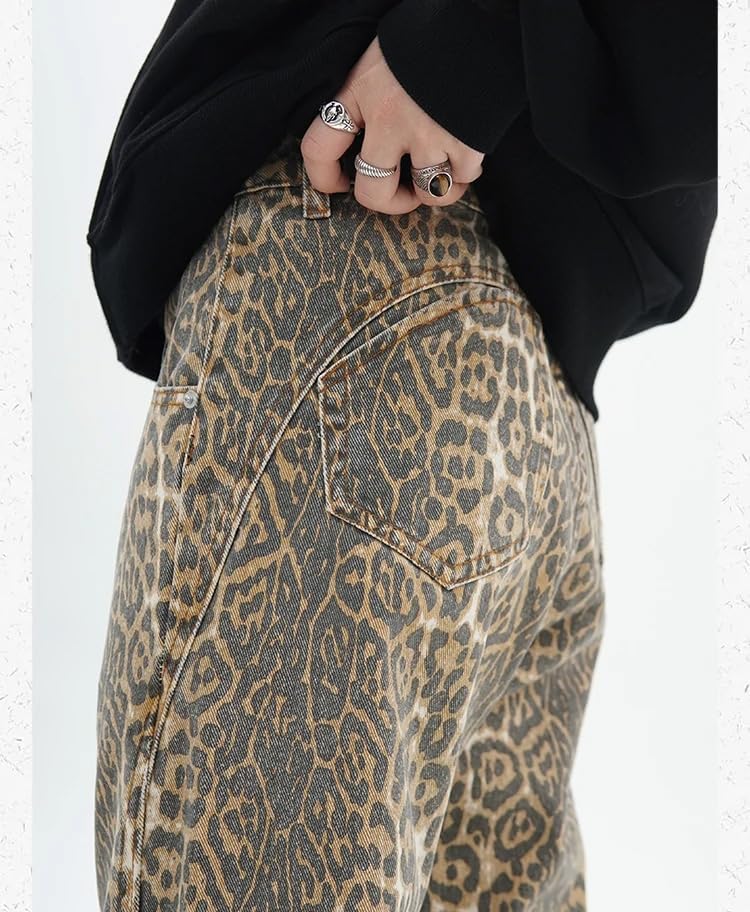 YELLOOP Leopard Print Jeans Y2k Jeans Leopard Jeans Grunge Y2k Pants Womens Baggy Jeans 2000s Leopard Pants3