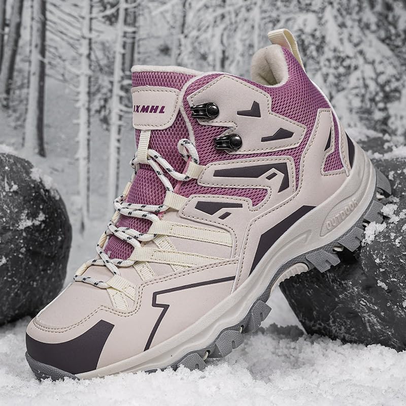 Women’s Waterproof Winter Hiking Boots, Warm Fur Lined Ankle Snow Boots for Outdoor Work, Walking & Backpacking