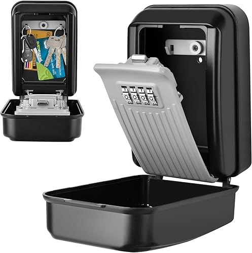 HUANLANG Caja de bloqueo de llave para exterior, caja de llaves para montaje en pared, combinación de 4 dígitos, impermeable, oculta una llave al