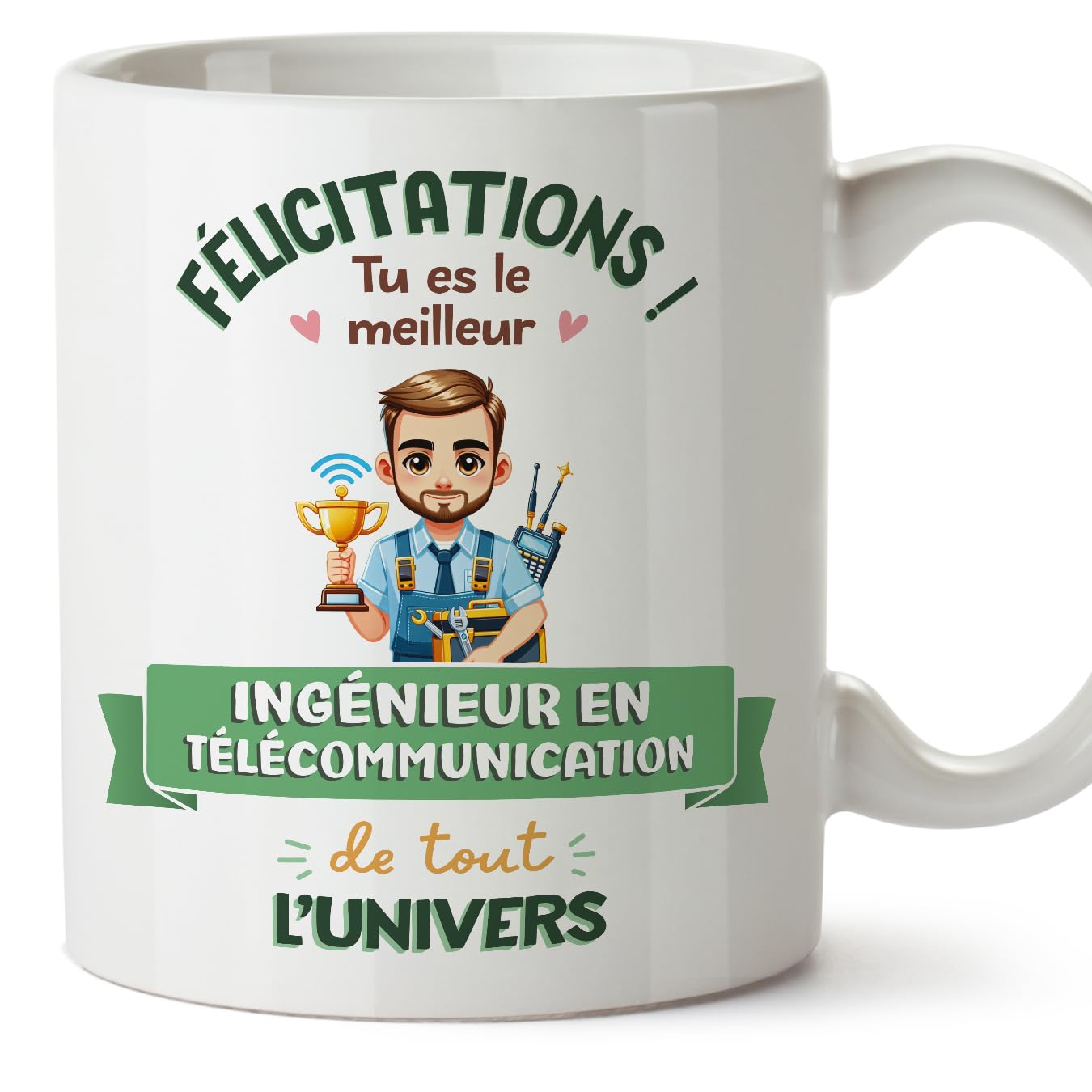 MUGFFINS Telecommunications Engineer Man Mug - in French - Meilleur Univers Trophée - Funny Gift for Colleagues - Ceramic 11oz Mug — image 1