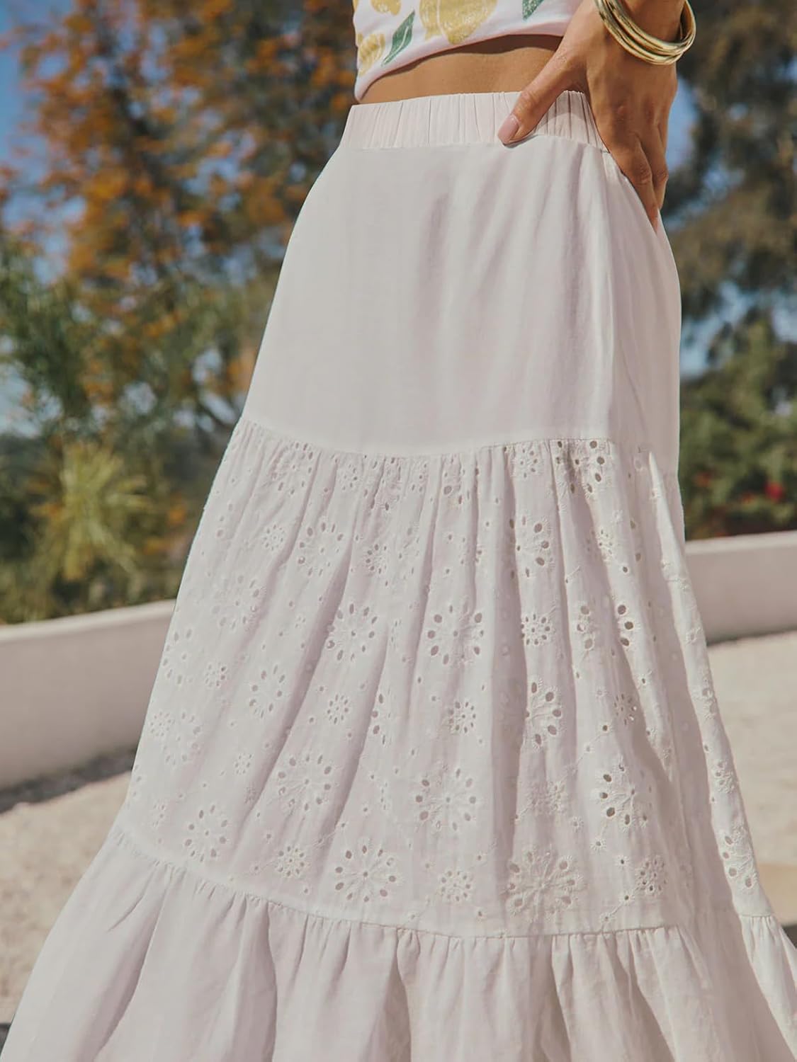 Maxi Skirts for Women Flowy Boho Casual Long Skirt Western Crochet Cotton High Waisted Ruffle Tiered Fall Outfit - Image 3