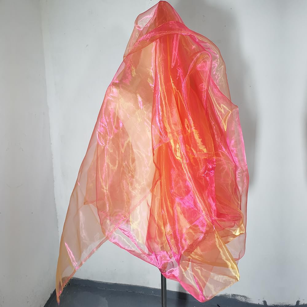 Two Tone Sheer Organza Fabric Iridescent -11 Yard Long,59-Inch Wide - for DIY,Sewing Crafts,Wedding & Party Decorations,Tulle,Gauze,Fabric Decorative Edge,Handicraft Enthusiasts（Two Tone red Yellow）