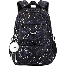 JiaYou Teen Unisex Polyester Star Print School College Backpack Multi Zip Lightweight Water Repellent Chest Strap TrolleyBlack Star Print, 28 Liters