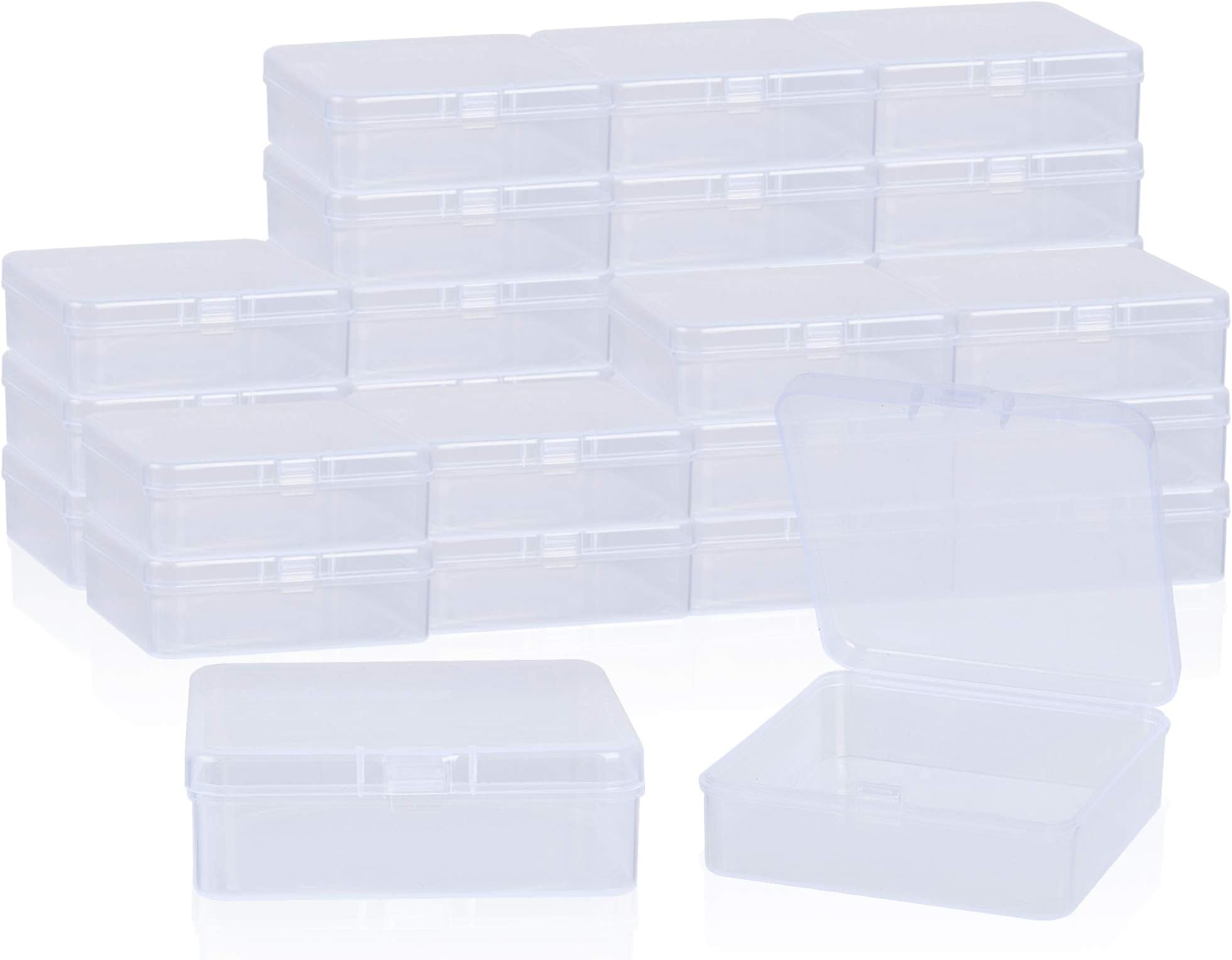 Akamino 30 Pack Small Clear Plastic Beads Storage Containers Box with Hinged Lid for Storage Beads,Crafts, Jewelry, Hardware and Other Small Items Accessories (3.3 x 3.3 x 1.2 inches)