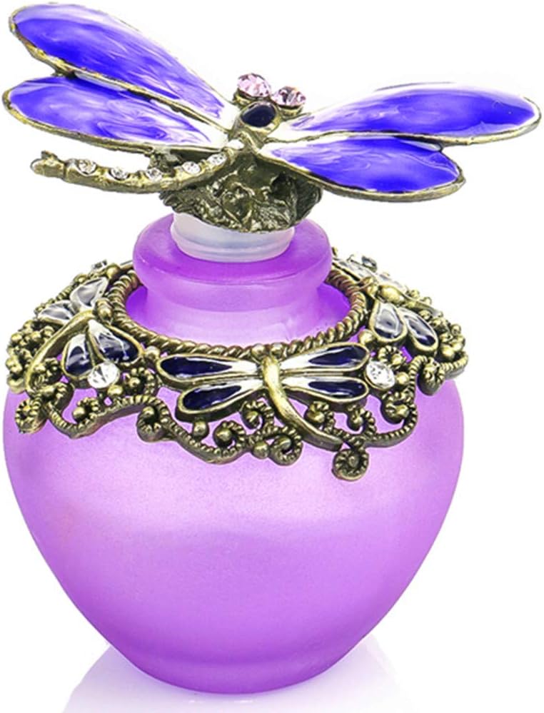 YU FENG 40ml Fancy Purple Dragonfly Empty Refillable Glass Perfume Bottle,Retro Frosted Butterfly Lid Perfume Bottle