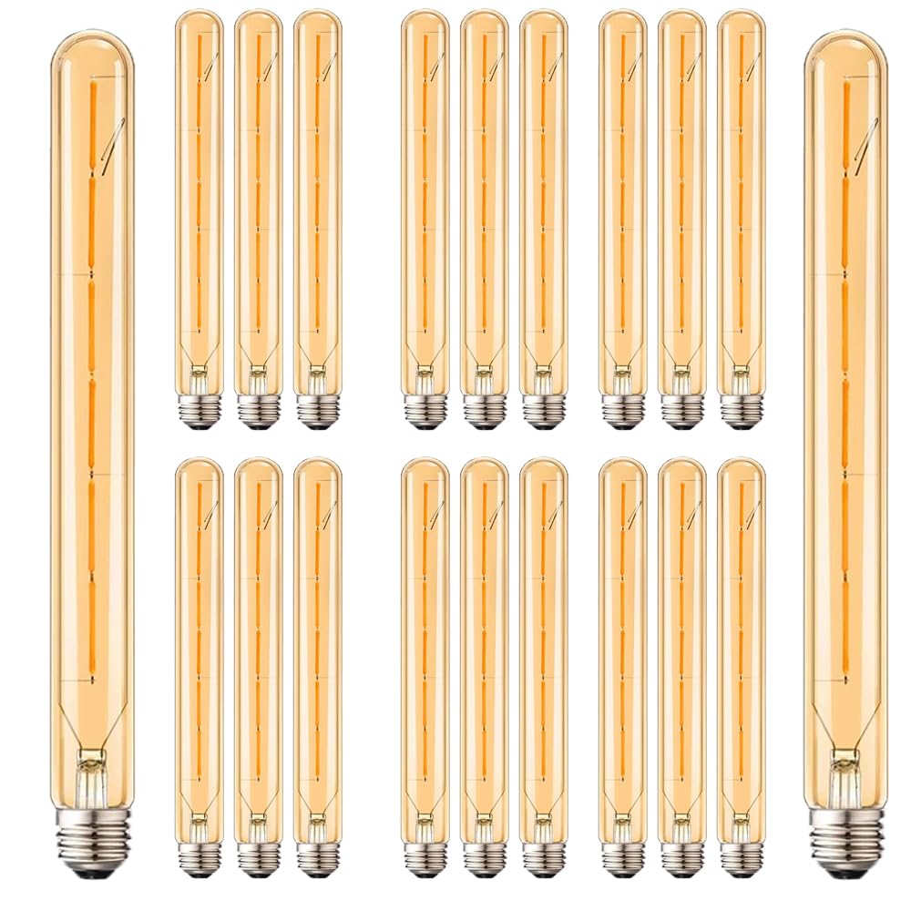 Lampadina LED Vintage E27 6W Filamento,E27 Tubo Lungo, 2700K Bianco Caldo, H300mm, 600lm, Non Dimmerabile,per Casa, Ufficio e Ristorante-20 Pezzi