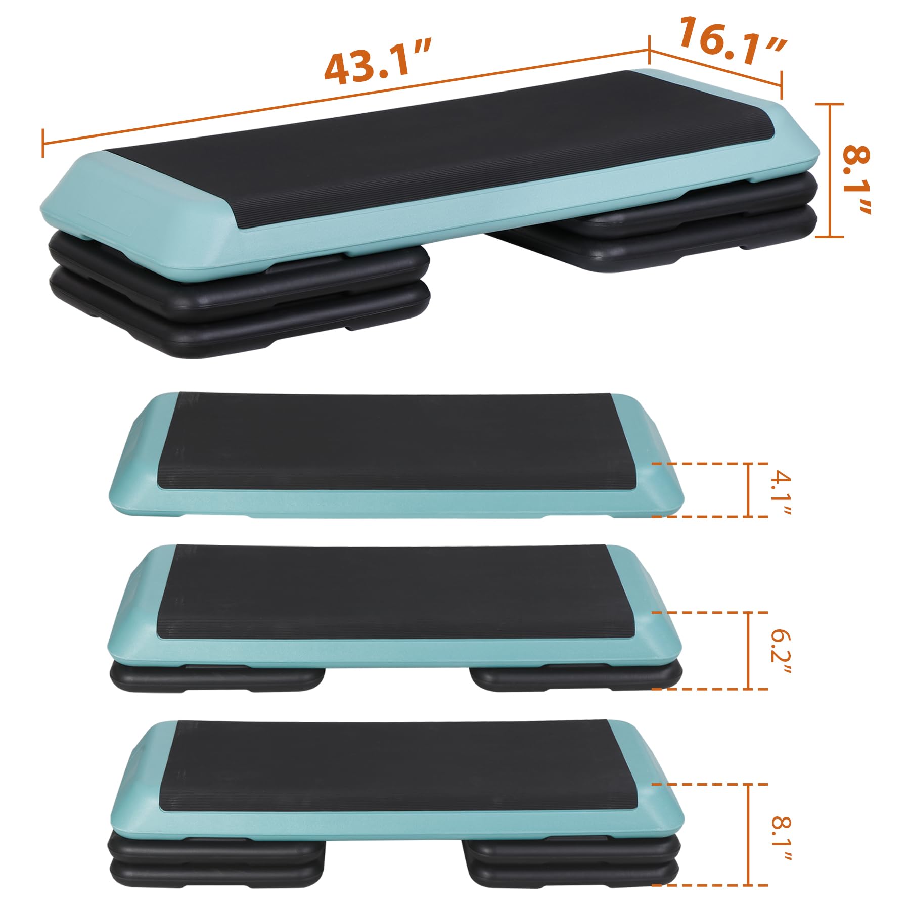 Plataforma aeróbica de 43 pulgadas, escalón de fitness ajustable, con 4 elevadores extraíbles para gimnasio en casa, fuerza cardiovascular y entrenamiento