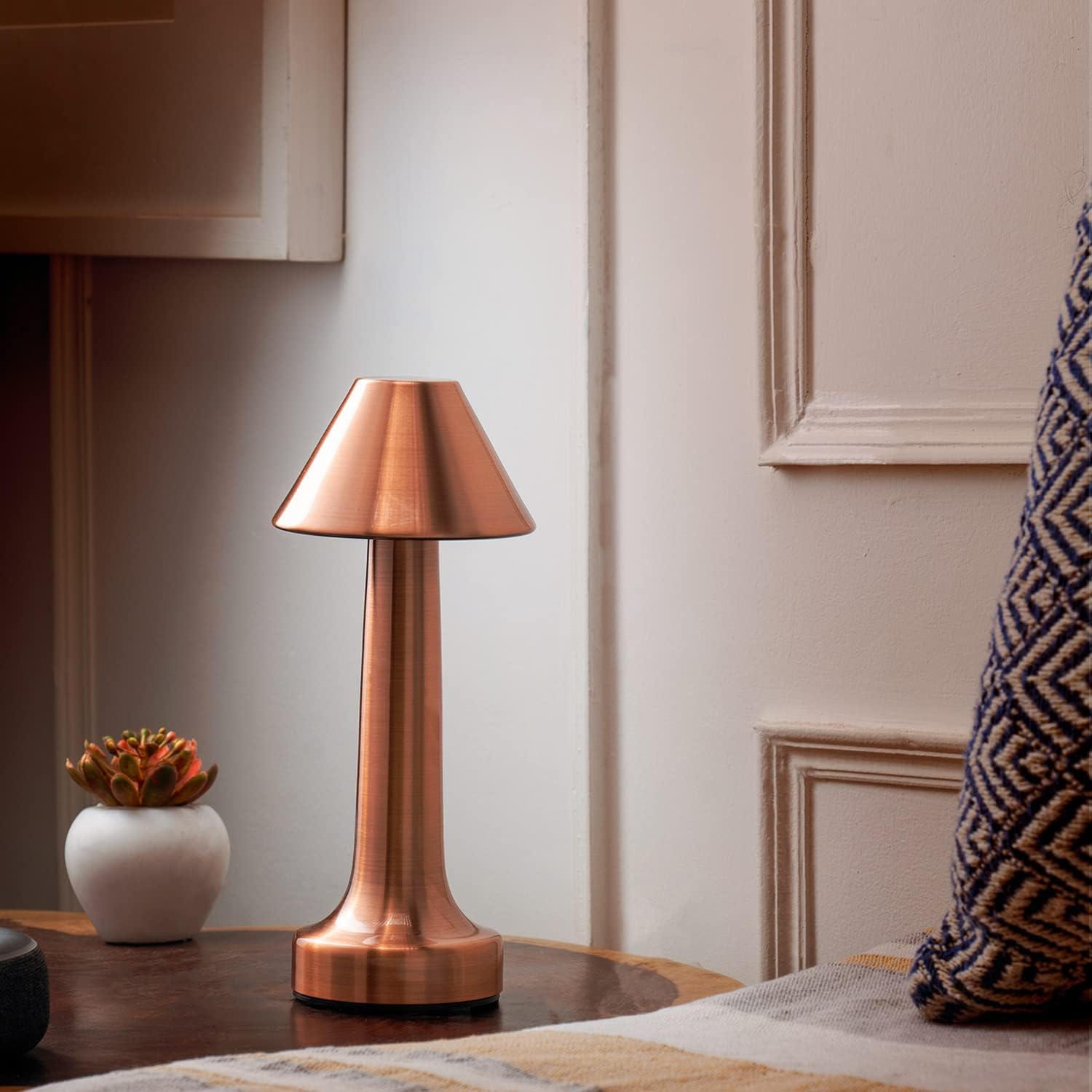 NYRWANA Table Lamp | 2000mAh Battery | Home Decor, Lamp, Lamps for Bedroom and Living Room, Stepless Dimming, 3 Colour Touch Control, USB-C Charging, Rakhi Gift for Brother & Sister (Metal-Rose Gold)