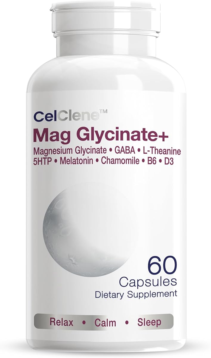 Magnesium Glycinate+ Supports Stress Relief, Sleep, Heart Health, Nerves, Muscles, and Metabolism with Magnesium Glycinate, GABA, L-Theanine, 5-HTP, Melatonin, Vitamin B6, and Vitamin D3