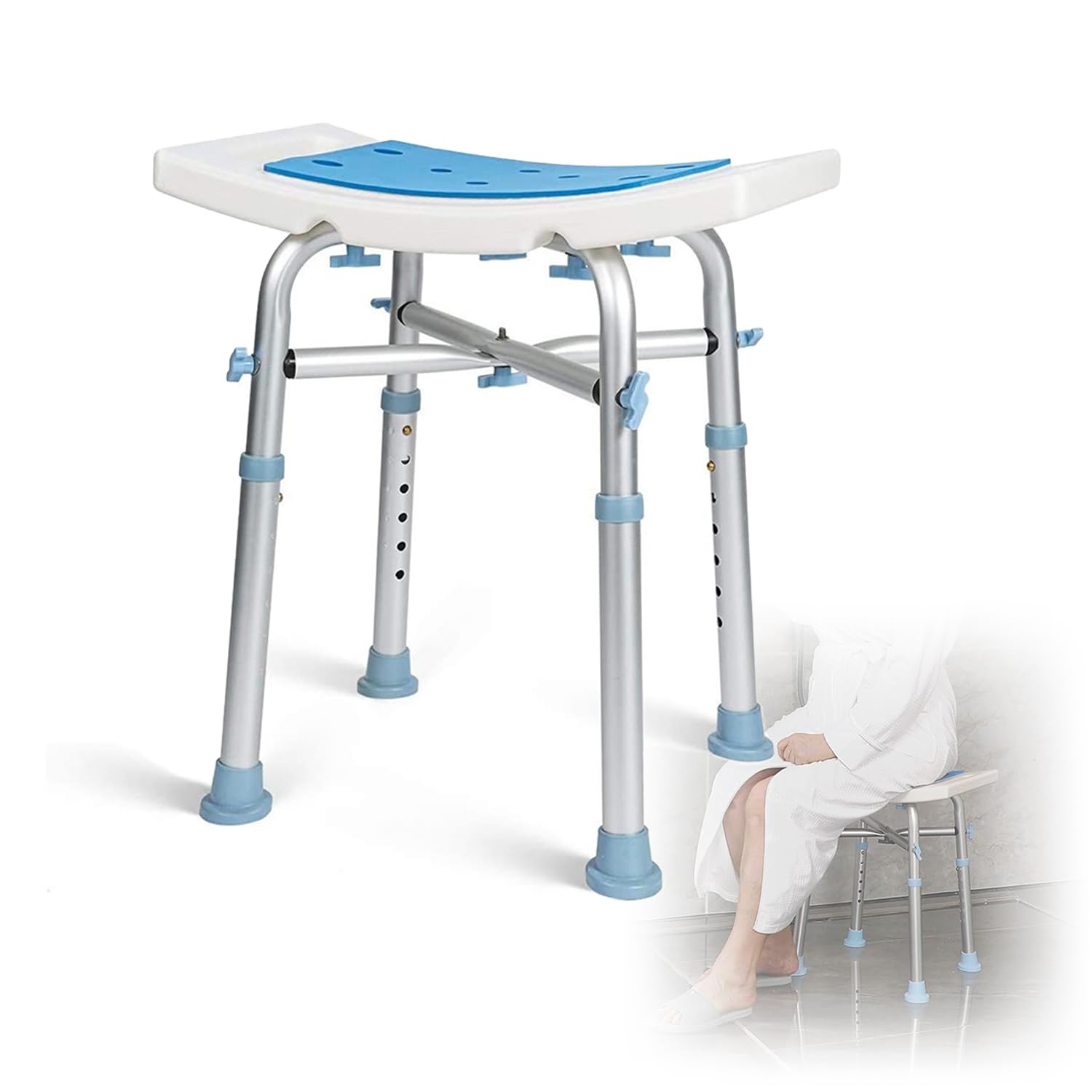 Taburete de Ducha Regulable,Taburete Baño De Ducha para Mayores,Ligero Taburete de baño Antideslizante con Patas de Goma Resistente 150 kg,Aluminio,para Personas Mayores y Personas con Discapacidad
