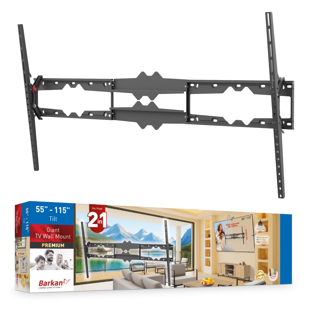 Barkan Soporte TV de Pared Inclinable para Pantallas de 55-115 Pulgadas, Pantalla Plana/Curva, Peso máximo 120Kg, Bloqueo, para LED OLED LCD, hasta VESA 1200X600