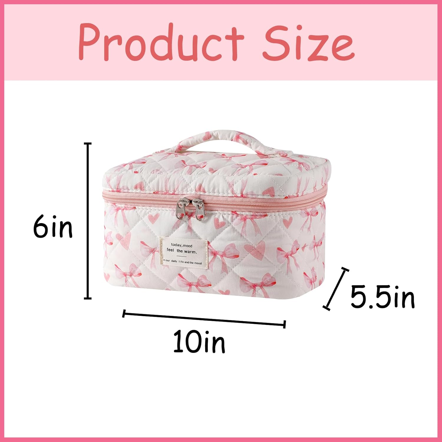 uekeboag Large Travel Quilted Makeup Bag for Women, Floral Cotton Cosmetic Bag, Coquette Aesthetic Floral Toiletry Organizer Bag - Image 2