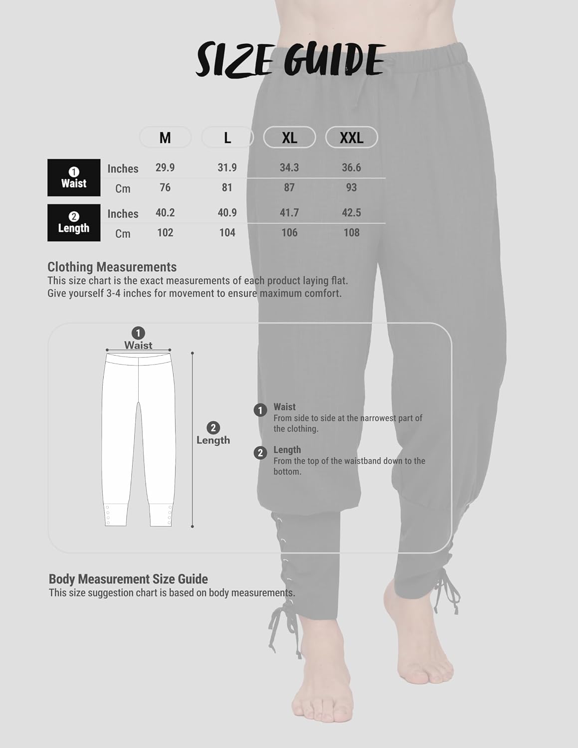 Spooktacular Creations Mens Ankle Banded Pirate Renaissance Pants Costume, Medieval Viking Pants With Pocket for Halloween