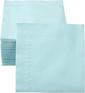 Cocktail Napkin 3-Ply Dessert Napkins Folded 6.5 x 6.5 Inches Disposable Napkins for Dinner Wedding Birthday Party Bridal Anniversary Baby Shower Reception Event (50, Light Blue)
