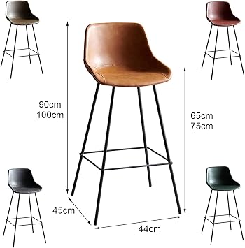 Modern Bar Stools Set Counter Height Dining Chairs Bar Stools Set of 2 Bar Height Faux Leather Stool Chairs with Back and Footrest Rustic Barstools(Grey,75cm)