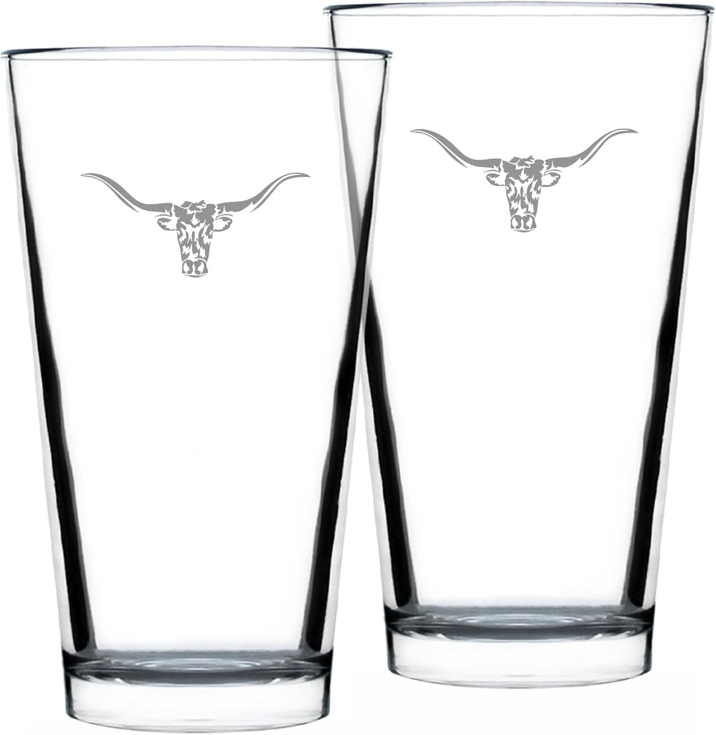 Bevvee Longhorn Pint Glass for Beer - Western Themed Farm Decor and Gifts for Texan Ranchers - Set of 2-16 Oz Glasses