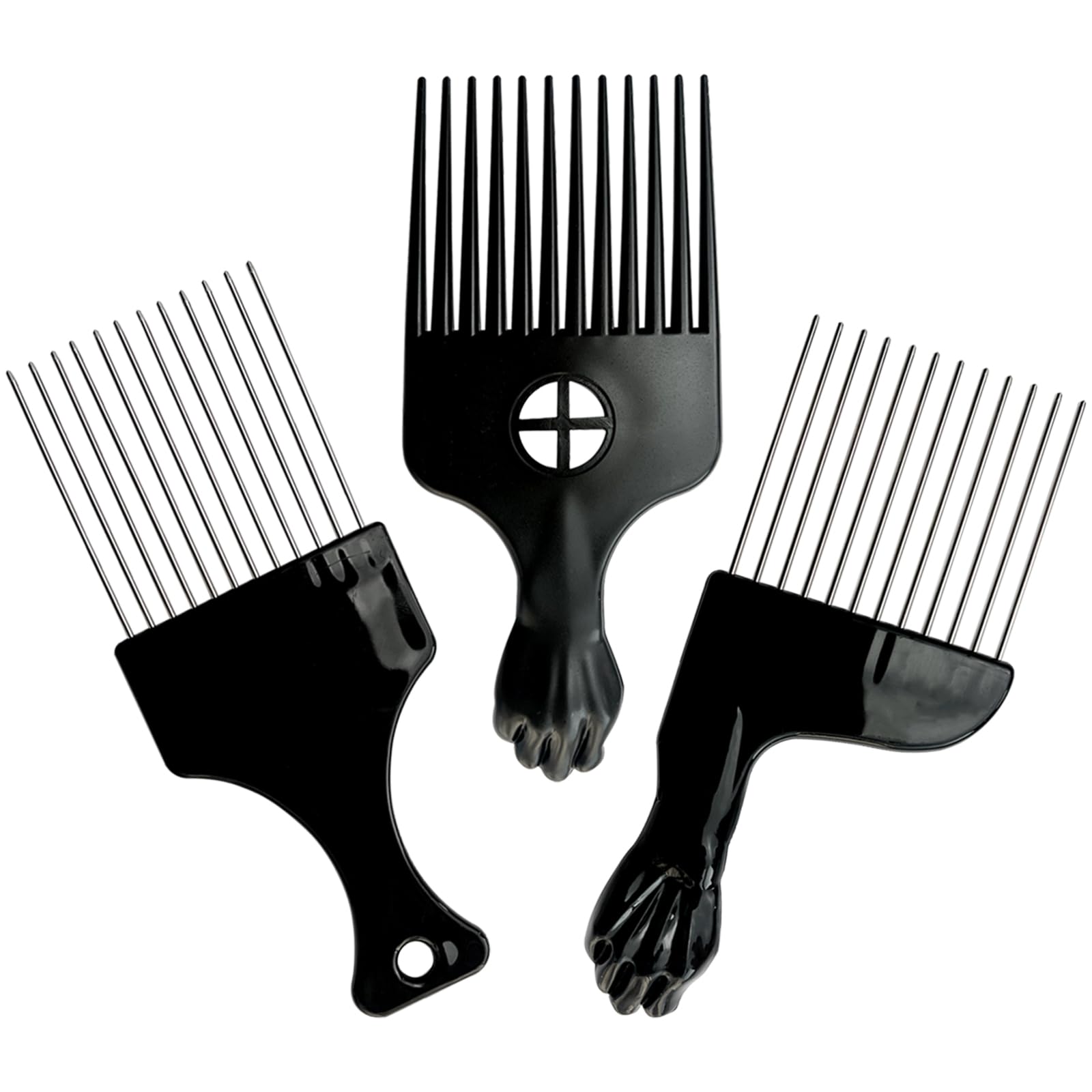 3PCS Metal Afro Comb Set - Black, for Hairdressing & Wig Styling, Detangle Comb for Braid, Curly Hair, DIY Hair Tools
