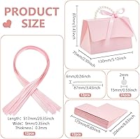 Vista 2 de BENECREAT Juego de 12 cajas de recuerdos de boda, caja de papel kraft rosa con mango de perla, cintas, calcomanías, cajas de regalo para cumpleaños