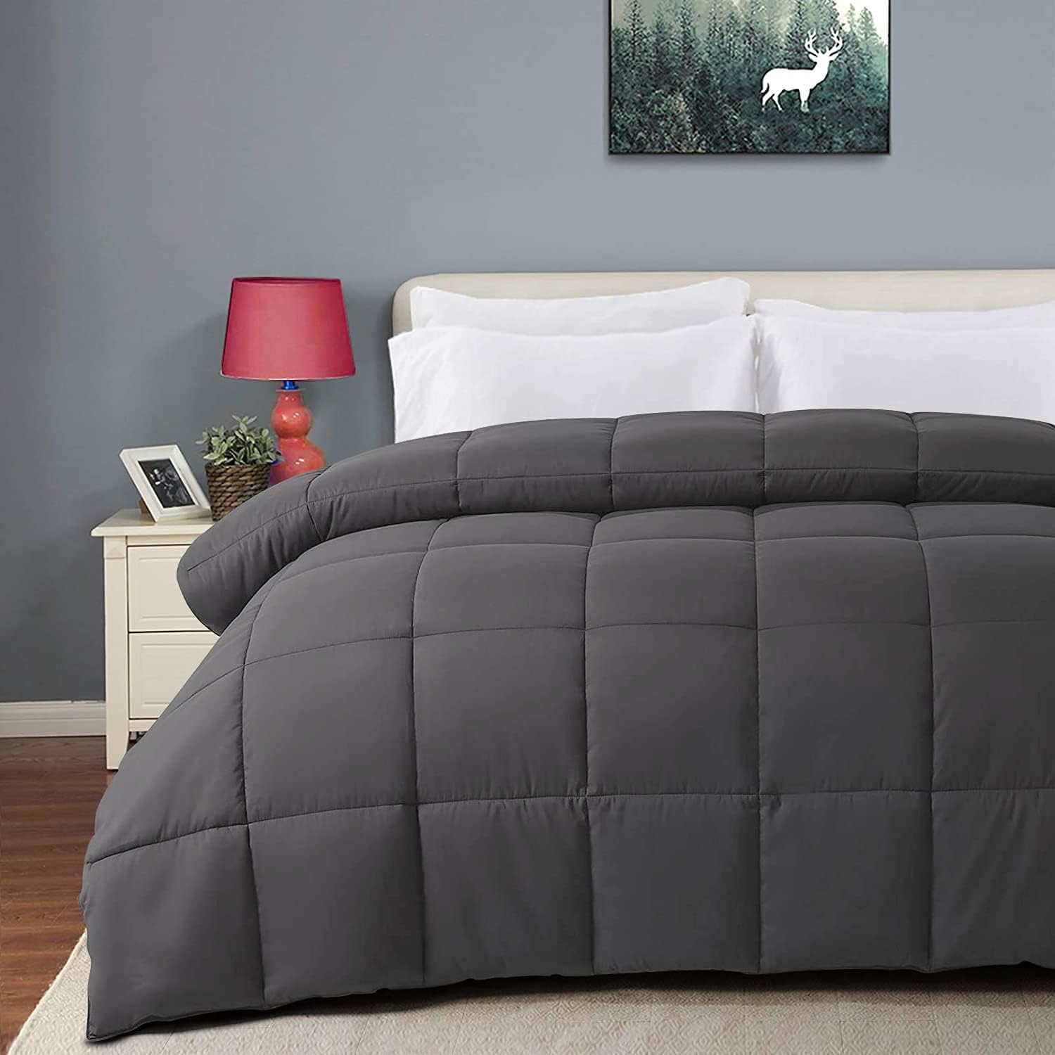 HARNY All Season Queen Size Comforter Soft Quilted Down Alternative Comforter Duvet Insert with Corner Tabs,Summer Cooling,Machine Washable,Storm Grey,88x88 Inches
