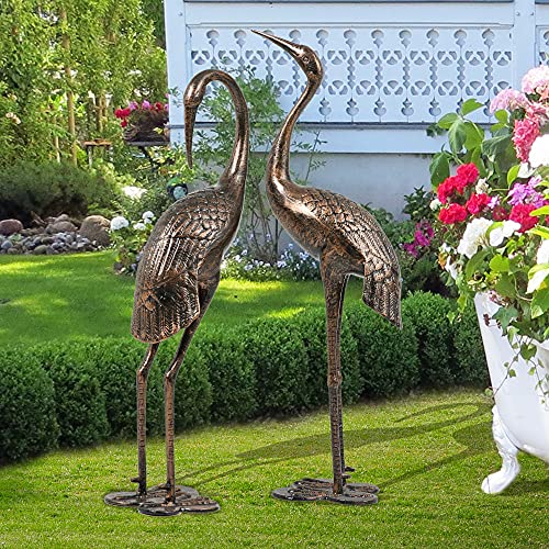 Homefun Crane Statue For Outdoor, Garden Cast Aluminum Sandhill Crane Sculpture Dust Weather Resistant Set Of 2, Antique Bronze #TOP6